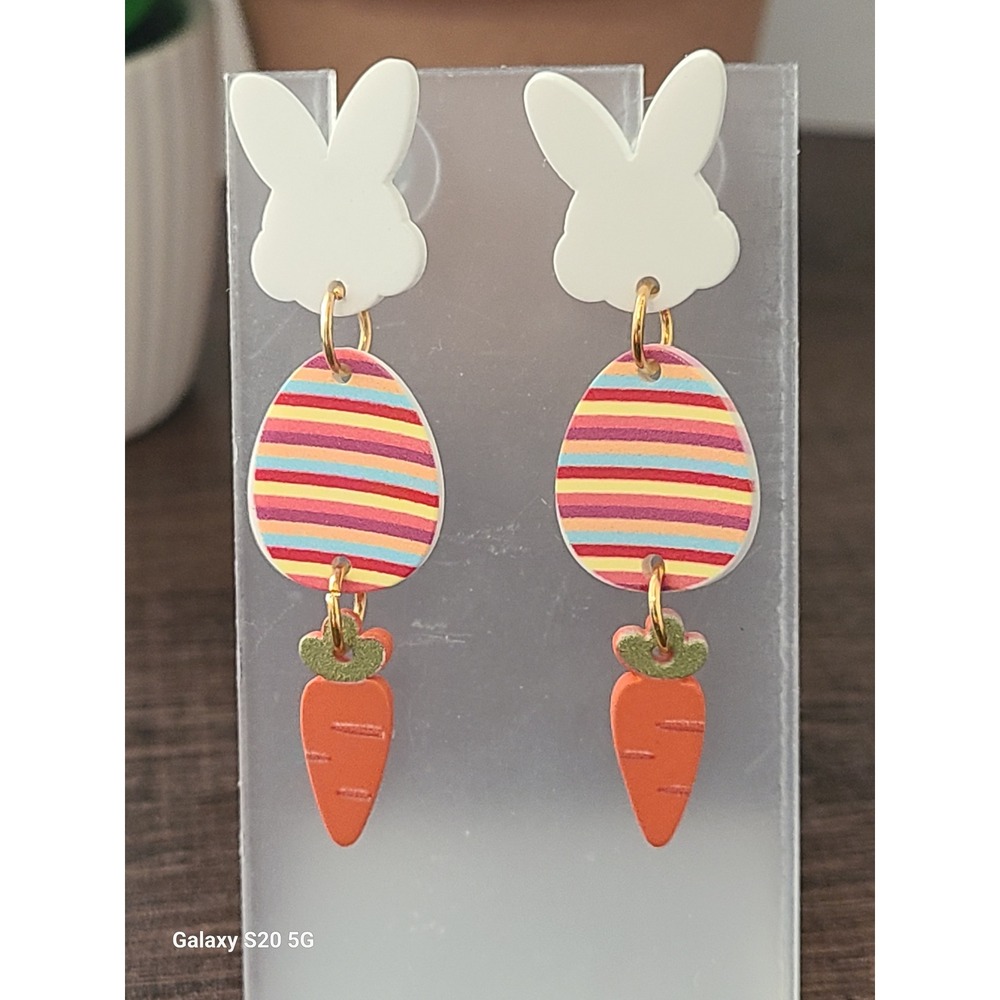 Handmade Easter Bunny Egg Carrot Dangle Stud Earrings Women's 2.5 inches